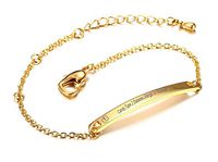 VNOX Free Engraving-4.6MM Stainless Steel Medical Alert ID Link Heart Shape Clasp Adjustable Bar Bracelet,Gold Plated,A