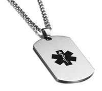 JF.JEWELRY Stainless Steel Dog Tag Medical Alert Necklace for Women & Men,Free Engraving,24 inch