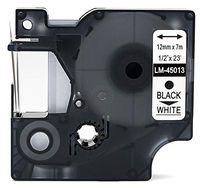 LM Tapes - Premium LM-45013 1/2" Black on White Compatible Label Maker Tape, Replaces Dymo 45013 D1 Label Tape 12mm