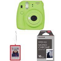 Fujifilm Instax Mini 9 Instant Camera - Lime Green with Holiday Ornament and Mini Monochrome Film