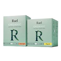 Rael Organic Cotton Sanitary Pads - Certified Organic Cotton Regular Pads 1 Pack and Overnight Pads 1 Pack by Rael Variety Pack(2 Packs/ 22Total)