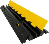 Electriduct Heavy Duty 2 Channel Cable Protector Traffic Wire and Hose Ramp 1.2 Inch Channels - Rubber Black Base/Yellow Lid