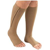 Starmace 30-40 mmHg Zipper Compression Medical Leg Calf Swelling Open Toe Socks (Beige, S/M)