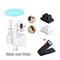 2 Packs CoolKo Newest White & Black Silicone Watch Band Holder Strap - Anti-Lost AirPods Carrying Case for iPhone AirPods [2 Pieces of White and Black AirPod Holder with Wise Strap]