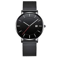Stylish and Simple Business Men's Watch, Men's Quartz Watch Waterproof Stainless Steel Metal Watch, Date Calendar (Color : Black)