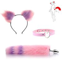 3PCS Fox Tail and Lovely Ears Handheld Massager Christmas Cosplay Party Costume Gift for sweetbaby （Pink and Purple）-S