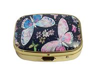 LCTCKP Custom Fashion Square Glass Gold Pill Case Decorative Metal Western Medicine Tablet Container Box (Flowers Butterflies)