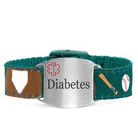 StickyJ USA Pre-Engraved Diabetes Medical Bracelet with Baseball Themed Strap