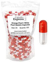 Capsules Express- Size 00 Pearl Orange and White Empty Gelatin Capsules 500 Count- Kosher and Halal Certified - Gluten-Free Pure Bovine Gelatin Pill Capsule - DIY Powder Filling