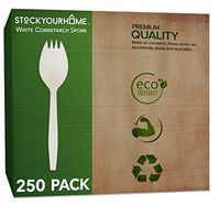 Eco Friendly Sporks (250 Count) Biodegradable Cutlery, Kid Safe 2 in 1 Utensils Compostable Cornstarch Sporks – Heavy Weight Fork Spoon Great for School Lunch, Cafeteria, Restaurant, Meals, Parties