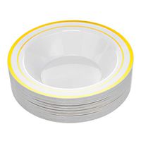 Disposable Plastic Bowls - 30 Pack - Gold Trim Real China Design - Premium Heavy Duty - By Aya's Cutlery Kingdom
