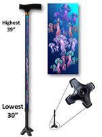Walking Cane Self Adjustable Aluminum T Handle Derby Style with Quad Foot Undersea Jellyfish Design