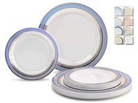 " OCCASIONS" 240 Plates Pack,(120 Guests) Heavyweight Premium Disposable Plastic Plates Set -120 x 10.5'' Dinner + 120 x 7.5'' Salad/Dessert (Louvre Blue/Gold)