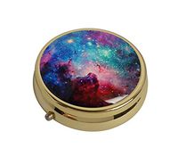 XUTAI Custom Personalized Round Stainless Steel Gold Glass Travel Pill Case Vitamin Decoration Box (Generoc Galaxy Space Universe)