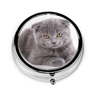 Pill Organizer Case, Scottish Fold Cute Kitten Interesting Kitten Portable Pill Box Small Pill Container for Purse Or Pocket, Round Pill Box