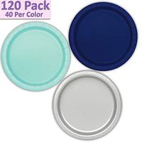 120 Paper Dessert Plates (7") - Navy Blue, Mint, Silver - 40 Per Color, 3 Colors - Great Assortment for Birthday Parties, Weddings, Holidays, Baby Shower, Celebrations, and more