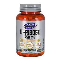 NOW Sports Nutrition, D-Ribose 750 mg, Certified Non-GMO, Energy Production*, 120 Veg Capsules
