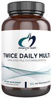 Designs for Health Twice Daily Multi - Iron-Free Adult Multivitamin Supplement with Active Folate Quatrefolic+ Chelated Minerals - Vitamins A, B6, C, D, E, and K, Riboflavin, Thiamin (240 Capsules)