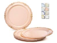 " OCCASIONS" 40 Plates Pack, Disposable Vintage Wedding Party Plastic Plates (7.5'' Appetizer/Dessert Plate, Verona in Blush & Gold)