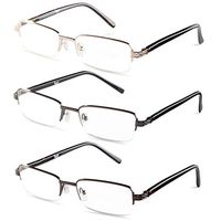 Half Rimmed Rectangular Reading Glasses For Men - Free Microfiber Cleaning Pouch +3.50 Value 3 Pack