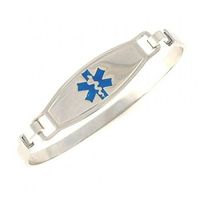Women's Medical Alert ID Bracelet - Bangle, Custom Engraving Included, Stainless Steel - Blue, Size M/L