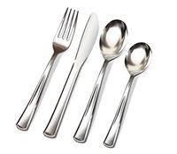 200 Silver Plastic Cutlery Premium Quality Fancy Disposable Silverware Polished, 50 Forks, 50 Knives, 50 Teaspoons & 50 Soup Spoons, Heavy Duty Flatware Utensils for Parties, Weddings