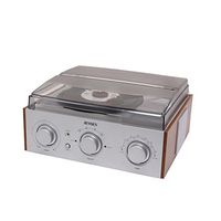 Jensen Premium Belt Driven 3-Speed AM/FM Radio Stereo Turntable with Built in Wooden Cabinet Speakers