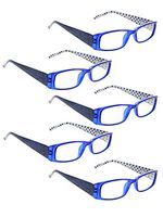 READING GLASSES 5 pack Polka Dots Patterned Readers for Women (Blue, 1.25)