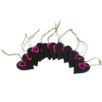 Pixnor 10pcs Mini Price Tags Heart Shape Hanging Wooden Blackboard Gift (Magenta)