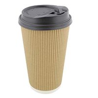 Lot45 Disposable Paper Cups with Lids, 100 Pack - 16 oz Coffee Cups To Go Expresso Cups with Rippled Sleeve in Brown
