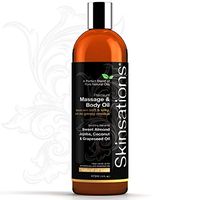 Skinsations - Natural Massage & Body Oil - Unscented 16oz | Relaxing, Sore Muscle Aromatherapy, Edible Sweet Almond Blend with Fractionated Coconut, Grapeseed & Jojoba Oils, Soothes Dry Sensitive Skin