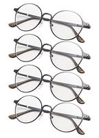 4-Pack Round Reading Glasses Women Retro Readers Gunmetal +4.0