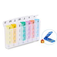 Weekly Pill Organizer with Pill Splitter, 7 Days 4 Times A Day, Easy to Open and take Out,Med Cases for Fish Oils, Pills and Vitamin, Great Pill Holder for Supplements