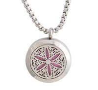 Flower of Life Essential Oil Diffuser Necklace Stainless Steel Locket Pendant with 24" Chain + 5 Refill Pads