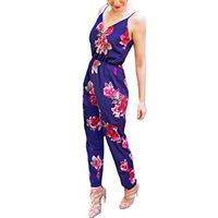 GBSELL Women Sexy V-neck Sleeveless Camis Print Playsuit Jumpsuit Pants (M, Blue)