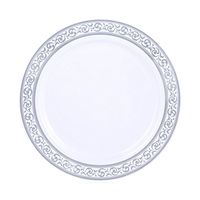 Posh Setting Premium Collection 10 Pack China Look 7.25 Inch White/Silver Plastic Salad Plates, Fancy Disposable Dinnerware
