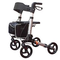 KarePro Lightweight Compact Designed Folding Rollator Walker with 8 inches Wheels Wide Seat Thick Backrest and Adjustable Handle Height, Silver