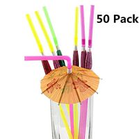 Coerni 50 Pieces Umbrella Disposable Bendable Drinking Straws for Luau Parties, Bars, Restaurants