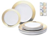 " OCCASIONS" 120 Plates Pack,(60 Guests) Premium Wedding Party Disposable Plastic Plates Set -60 x 10.25'' Dinner + 60 x 7.5'' Salad/Dessert(Princess White/Gold)