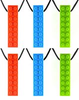 6-Pack Mega Brick Sensory Chew Necklace - Tough - Tactile Chewelry for Mild Chewers (2 Red, 2 Blue, 2 Green)