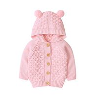 Driuankeji Kids Knit Sweater Newborn Infant Baby Girls Boys Winter Warm Solid Color Button Hoodie Outwear Pink