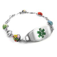 My Identity Doctor - Womens Medical Alert Bracelet with Custom Engraving - Steel, Glass 1.2cm - Green - Wrist Size 8 Inch