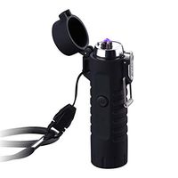 Dual Arc Lighter with Flashlight Double Plasma USB Rechargeable Flameless Waterproof Windproof Mini Electric Lighter for Cigar Candle Cigarette Pipe (Black Dual Arc Lighter for Cigar)