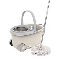 LQY Mop Bucket,Spin Mop Bucket with Wringer,Portable Handle,Stainless Steel Dehydration Basket,Household Hardwood Floor Cleaning System,White
