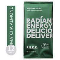 REDD Vegan Protein Bar - Matcha Almond - 12 Bars - Healthy Snack with 10g Plant-Based Protein, Low Sugar, Gluten-Free, Dairy-Free, High Fiber, Probiotics