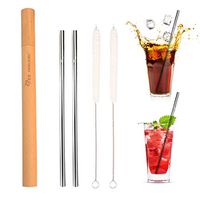 Angelbobo Set of 2 Stainless Steel Metal Straws 8.5'' Reusable Drinking Straws for 30 oz or 20oz Tumbler, 2 Cleaning Brush Included