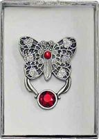 "Jeweled Filigree Butterfly" Eyeglass Holder Magnet Pin - Made in USA (Red)