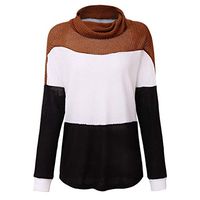 general3 Women Long Sleeve Knitting Sweater Color Block Turtleneck Hollow Out Loose Chunky Cable Knit Pullover Blouse (Coffee, Small)