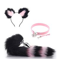 3Pcs Plush Cat Ear Headband Headpiece and Fox Tail Toys an-?l Pl-¨´g Kit Halloween Prom Nightclub Lock Your Love（ Black and Pink）-L