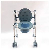 Nuokix Elderly Commode Chair - Fold Walker Commode Belt Wheel - Adjustable Height Toilet Seat Shower Chair Meal Seat